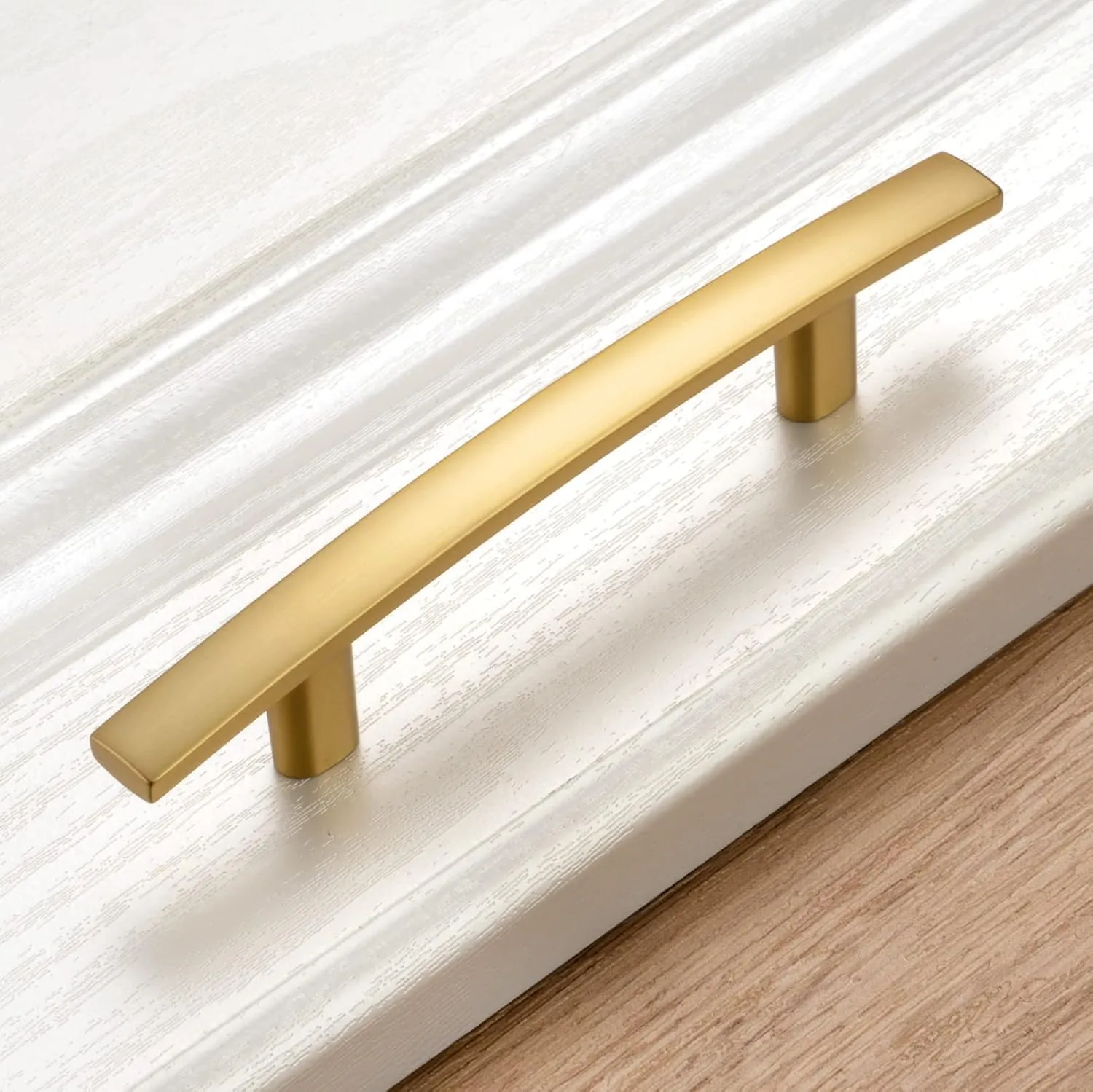 KOOFIZO Solid Curved Bar Cabinet Pull - Brushed Gold Furniture Arch Handle, 3 Inch/76mm Screw Hole Center, 10-Pack for Kitchen Cupboard Door, Bedroom Dresser Drawer, Bathroom Wardrobe Hardware