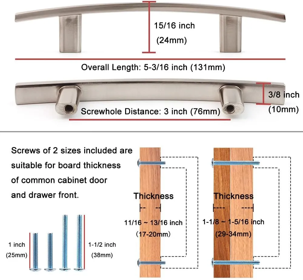 KOOFIZO Solid Curved Bar Cabinet Pull - Brushed Gold Furniture Arch Handle, 3 Inch/76mm Screw Hole Center, 10-Pack for Kitchen Cupboard Door, Bedroom Dresser Drawer, Bathroom Wardrobe Hardware
