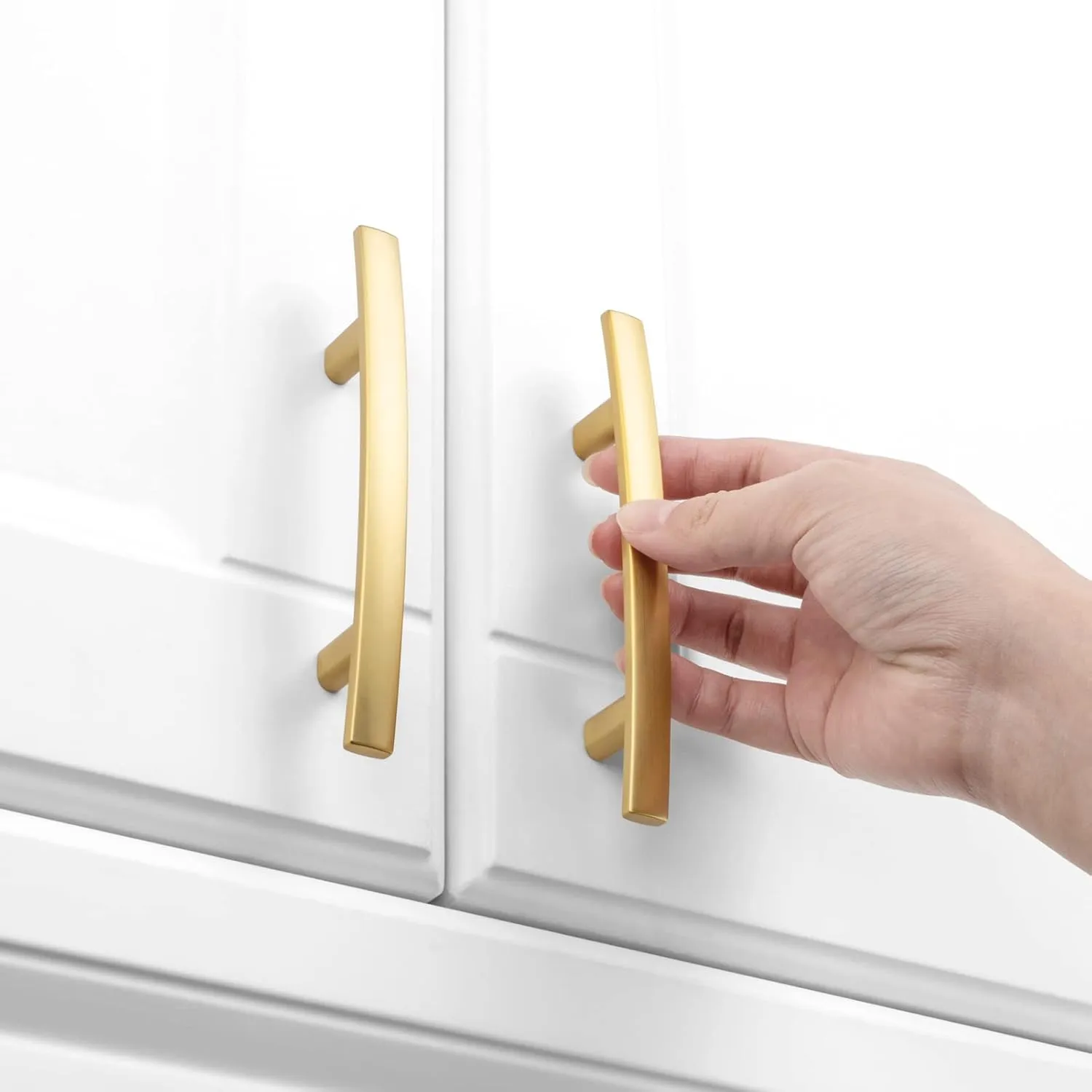 KOOFIZO Solid Curved Bar Cabinet Pull - Brushed Gold Furniture Arch Handle, 3 Inch/76mm Screw Hole Center, 10-Pack for Kitchen Cupboard Door, Bedroom Dresser Drawer, Bathroom Wardrobe Hardware