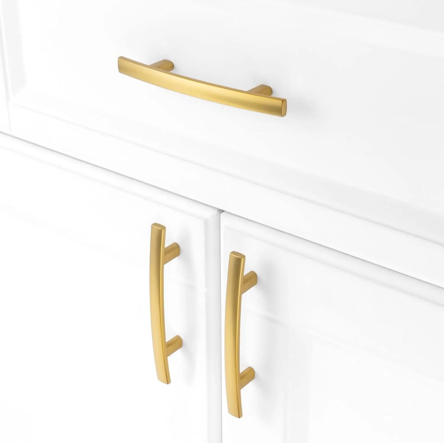 KOOFIZO Solid Curved Bar Cabinet Pull - Brushed Gold Furniture Arch Handle, 3 Inch/76mm Screw Hole Center, 10-Pack for Kitchen Cupboard Door, Bedroom Dresser Drawer, Bathroom Wardrobe Hardware