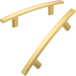 KOOFIZO Solid Curved Bar Cabinet Pull - Brushed Gold Furniture Arch Handle, 3 Inch/76mm Screw Hole Center, 10-Pack for Kitchen Cupboard Door, Bedroom Dresser Drawer, Bathroom Wardrobe Hardware
