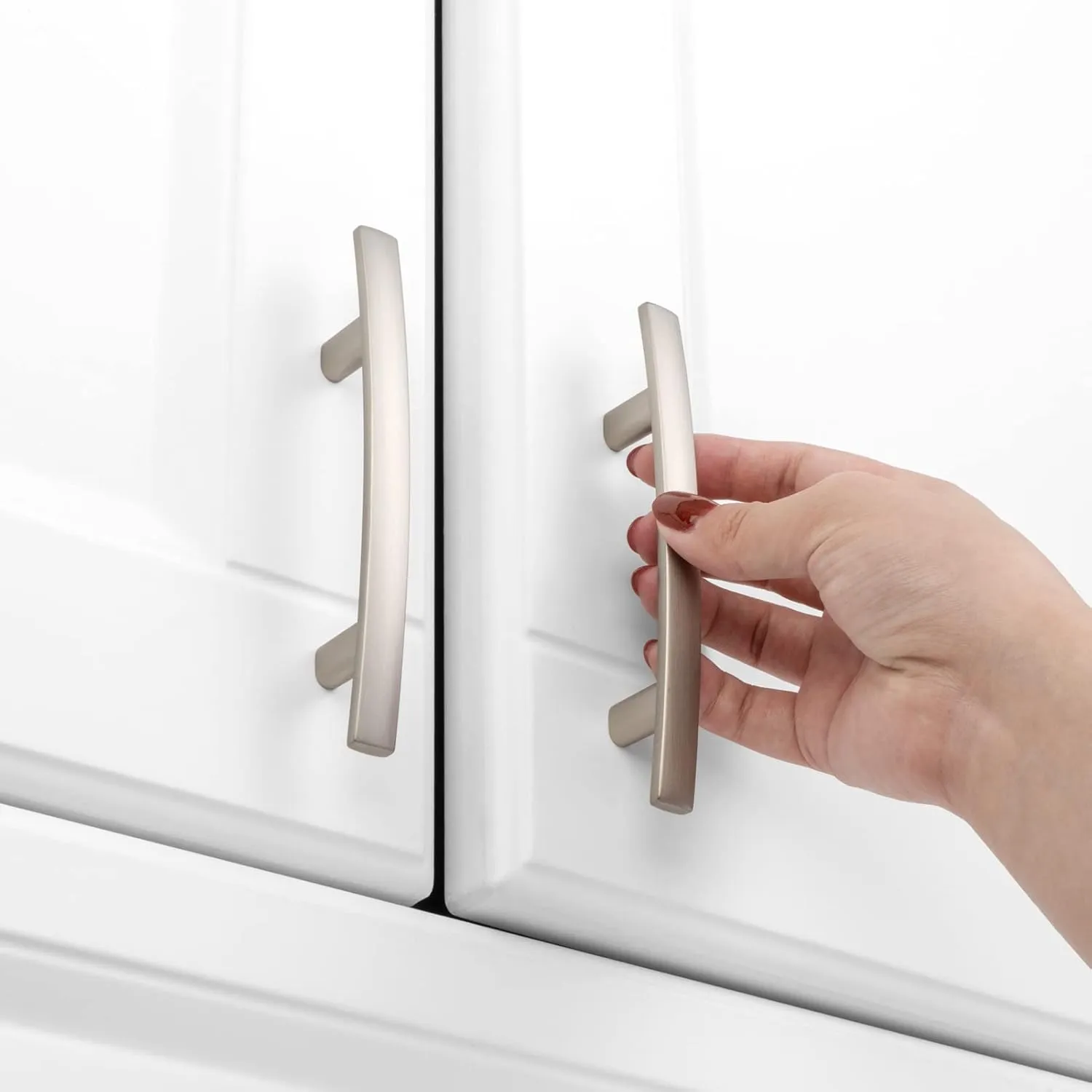 KOOFIZO Solid Curved Bar Cabinet Pull - Brushed Nickel Furniture Arch Handle, 3 Inch/76mm Screw Hole Center, 10-Pack for Kitchen Cupboard Door, Bedroom Dresser Drawer, Bathroom Wardrobe Hardware