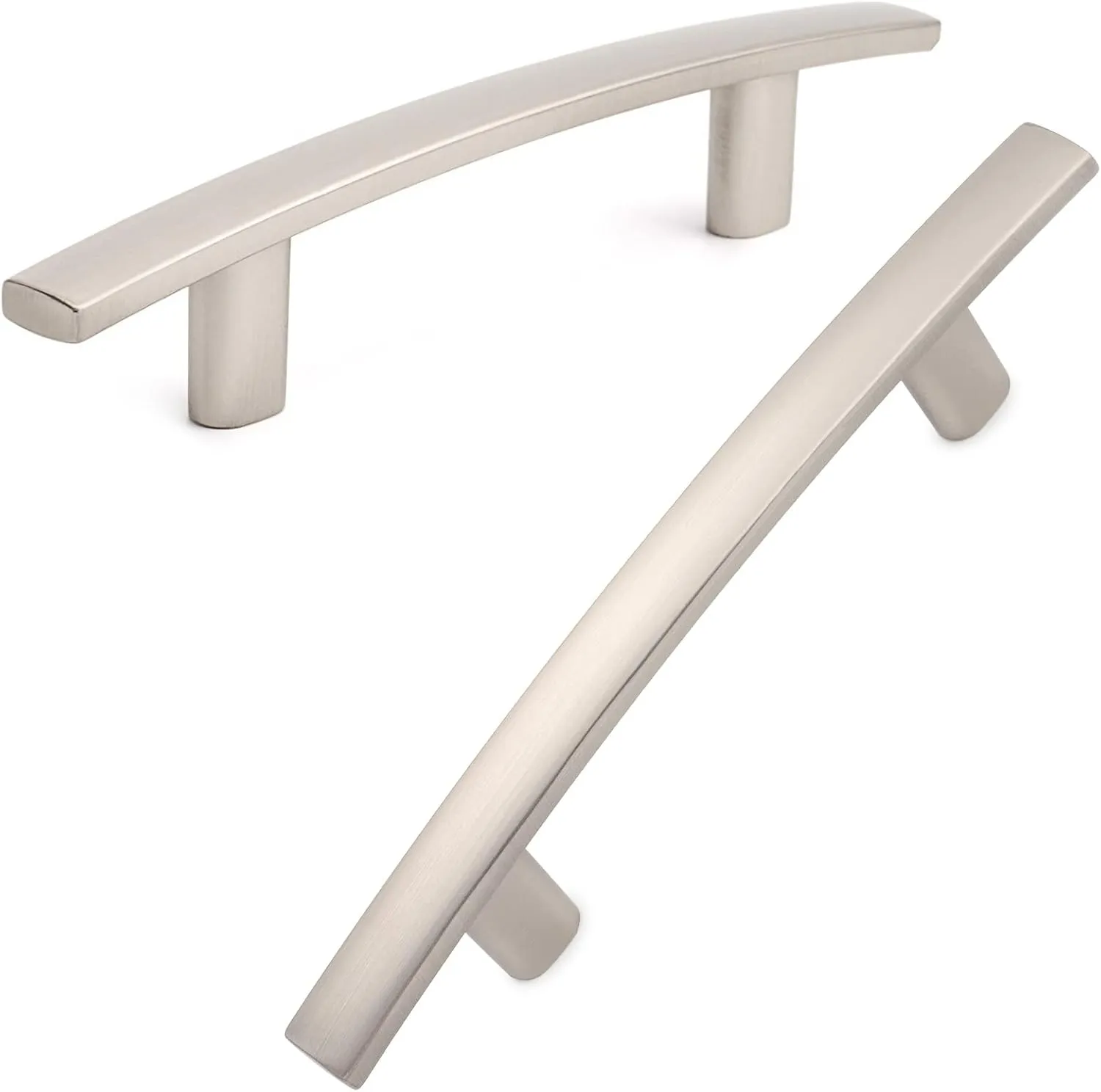 KOOFIZO Solid Curved Bar Cabinet Pull - Brushed Nickel Furniture Arch Handle, 3 Inch/76mm Screw Hole Center, 10-Pack for Kitchen Cupboard Door, Bedroom Dresser Drawer, Bathroom Wardrobe Hardware