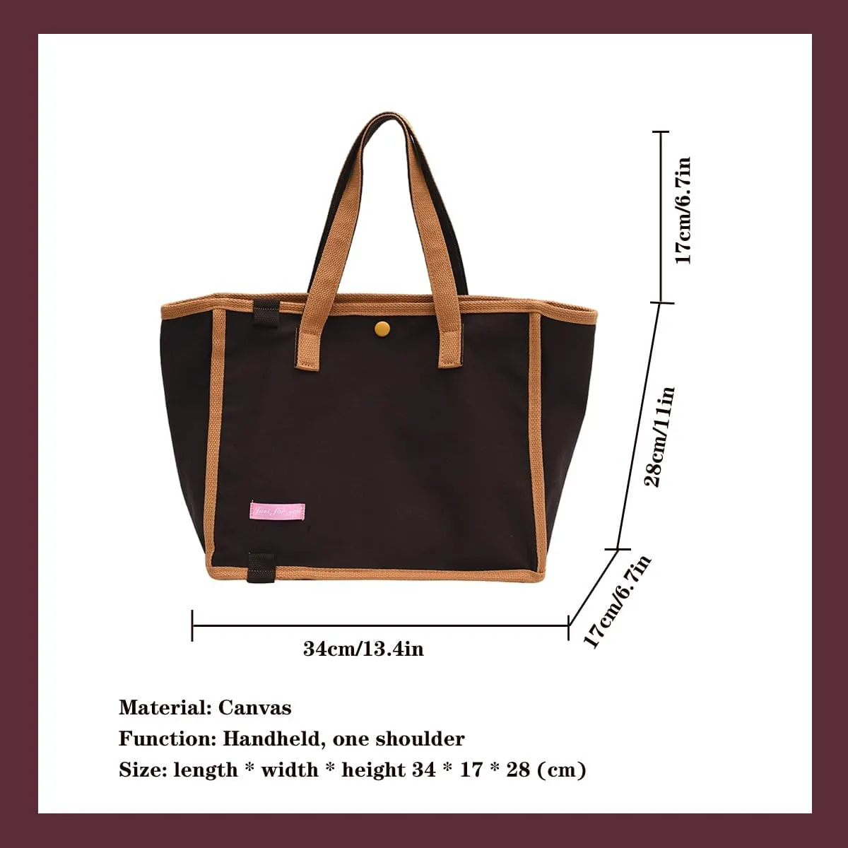 Korean version women's canvas handbag, women's casual and artistic contrasting canvas shopping bag, shoulder bag