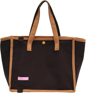 Korean version women's canvas handbag, women's casual and artistic contrasting canvas shopping bag, shoulder bag