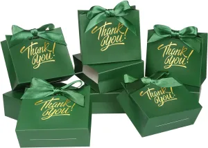 KPOSIYA Small Gift Bags, 100 Pack Small Thank You Bags 4.5x1.8x3.9 Inches Party Favor Bag Green Paper Candy Boxes with Bow Ribbon,Mini Gift Boxes for Wedding Baby Shower Birthday Bridal Business Party Supplies (Green)