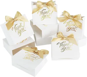 KPOSIYA Small Gift Bags, 100 Pack Small Thank You Bags 4.5x1.8x3.9 Inches Party Favor Bag White Paper Candy Bag with Bow Ribbon,Mini Gift Boxes for Wedding Baby Shower Birthday Bridal Business Party Supplies (White)