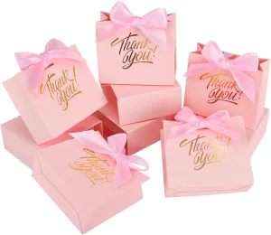 KPOSIYA Small Gift Bags, 50 Pack Small Thank You Bags 4.5x1.8x3.9 Inches Party Favor Bag Pink Paper Candy Boxes with Bow Ribbon,Mini Gift Box for Wedding Baby Shower Birthday Bridal Business Party Supplies (Pink)