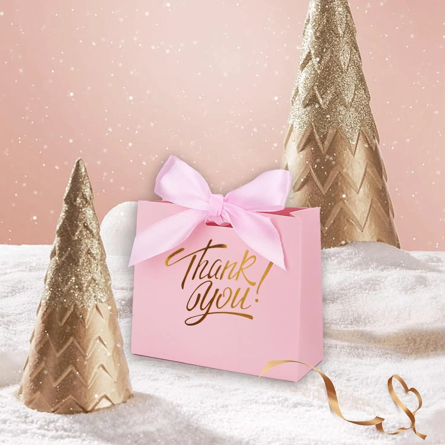 KPOSIYA Small Gift Bags, 50 Pack Small Thank You Bags 4.5x1.8x3.9 Inches Party Favor Bag Pink Paper Candy Boxes with Bow Ribbon,Mini Gift Box for Wedding Baby Shower Birthday Bridal Business Party Supplies (Pink)