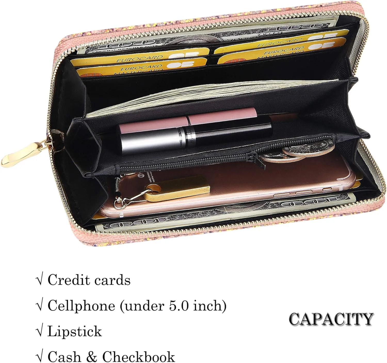 KUKOO Glitter Wallet for Women Shiny Long Phone Clutch Purse Ladies Card Holder