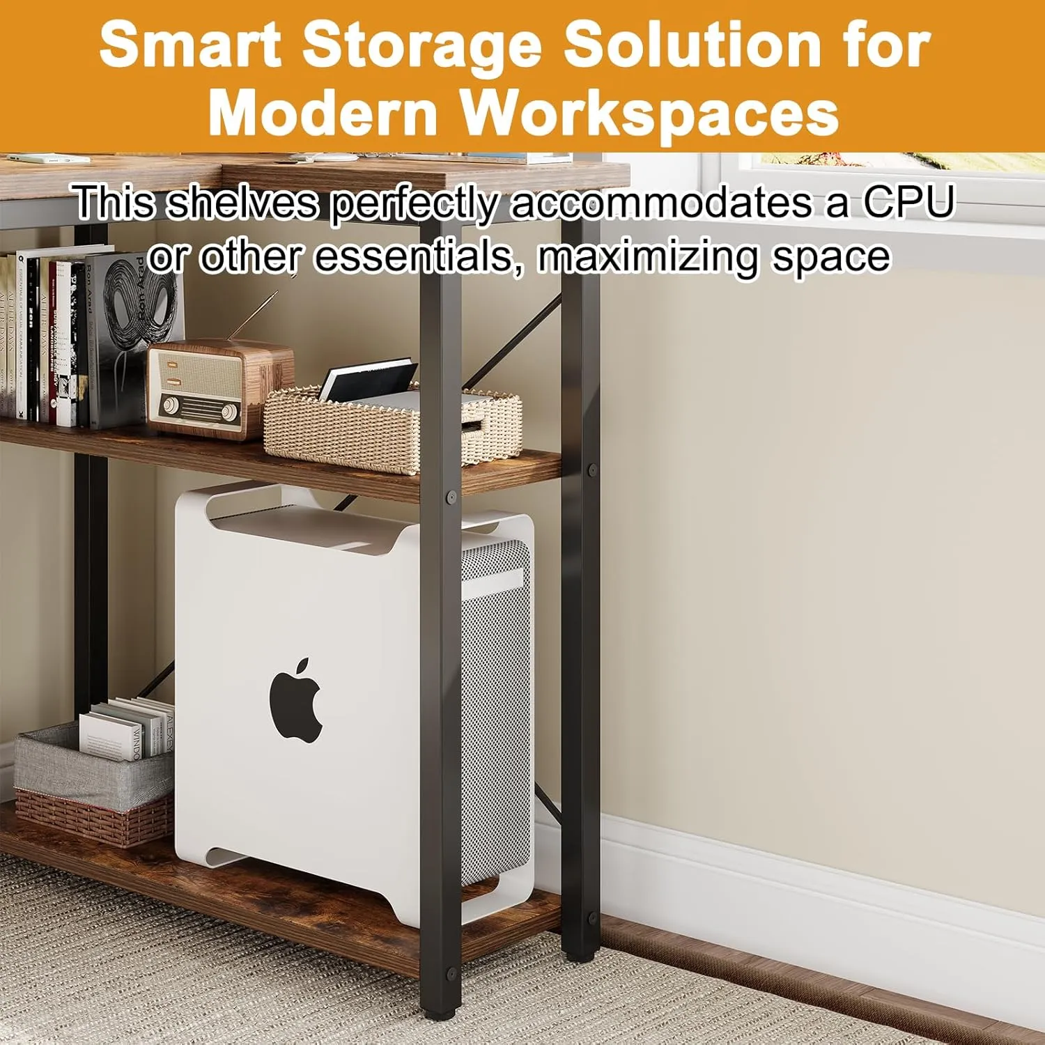 L Shaped Computer Desk with Reversible Shelves, 40 Inch Small Corner Desk with Storage Bag, Gaming Desk Computer Table Study Writing Desk for Home Office Small Space, Rustic Brown