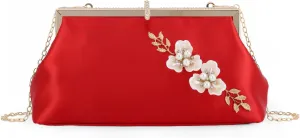Lanpet Women's Satin Evening Clutch Bag Elegant Flower Formal Handbag Simple Classic Purse for Wedding/Prom/Party