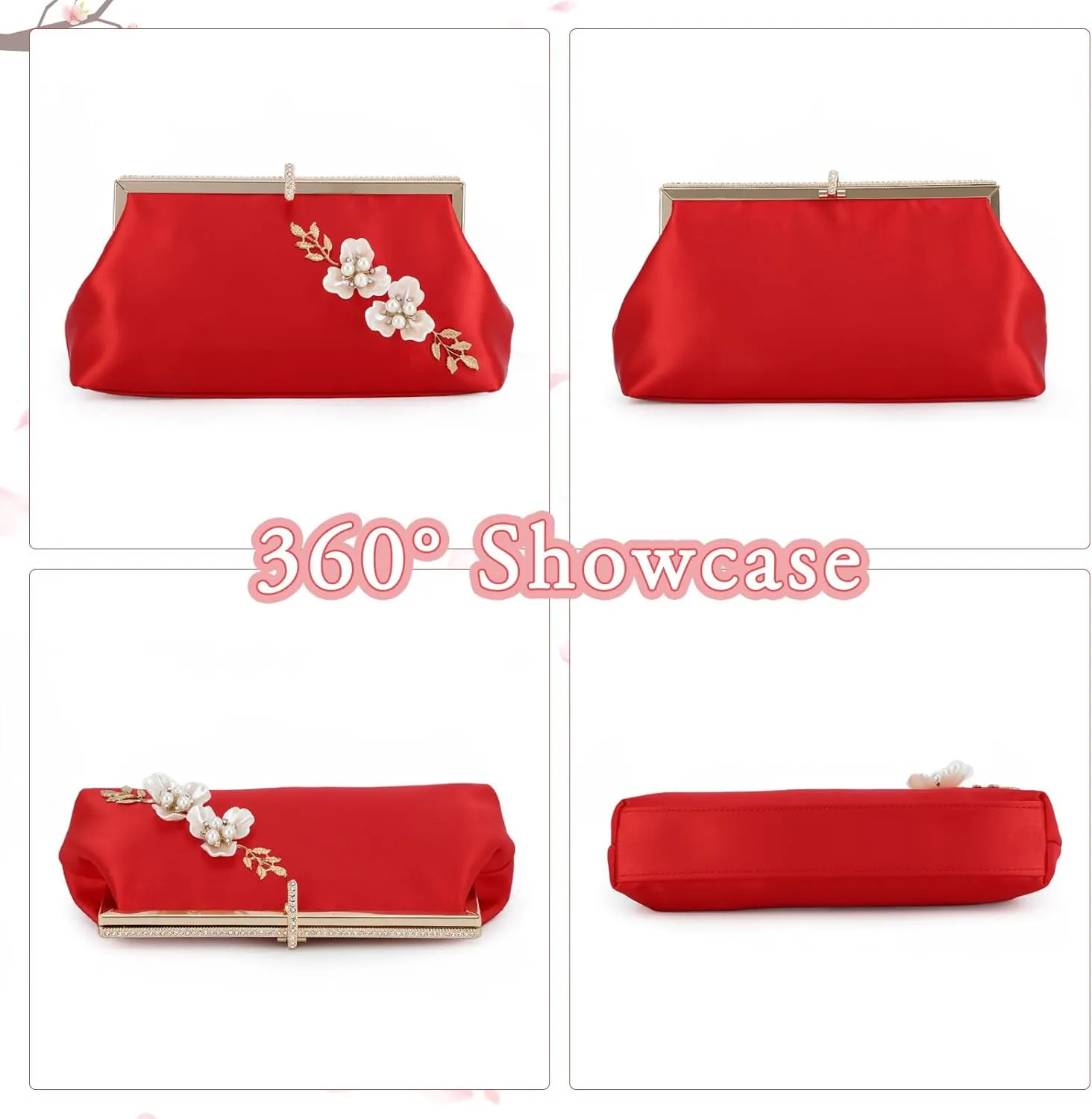 Lanpet Women's Satin Evening Clutch Bag Elegant Flower Formal Handbag Simple Classic Purse for Wedding/Prom/Party
