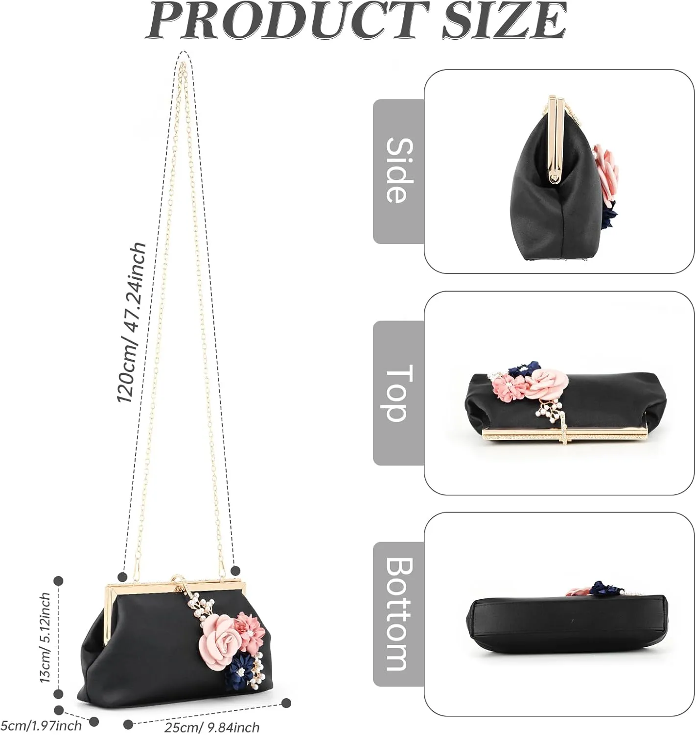 Lanpet Women's Satin Evening Clutch Bag Elegant Flower Formal Handbag Simple Classic Purse for Wedding/Prom/Party