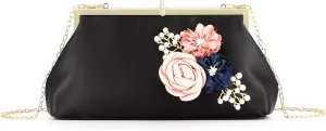 Lanpet Women's Satin Evening Clutch Bag Elegant Flower Formal Handbag Simple Classic Purse for Wedding/Prom/Party