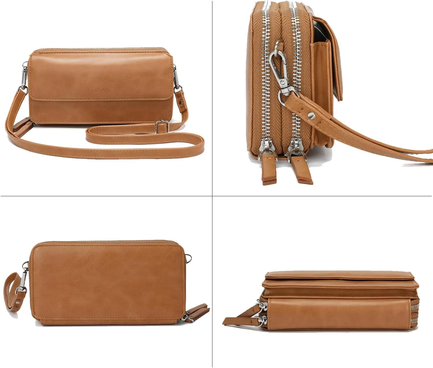 Lanyani RFID Crossbody Wallet Wristlet Purse with Phone Pocket For Women Vegan Leather