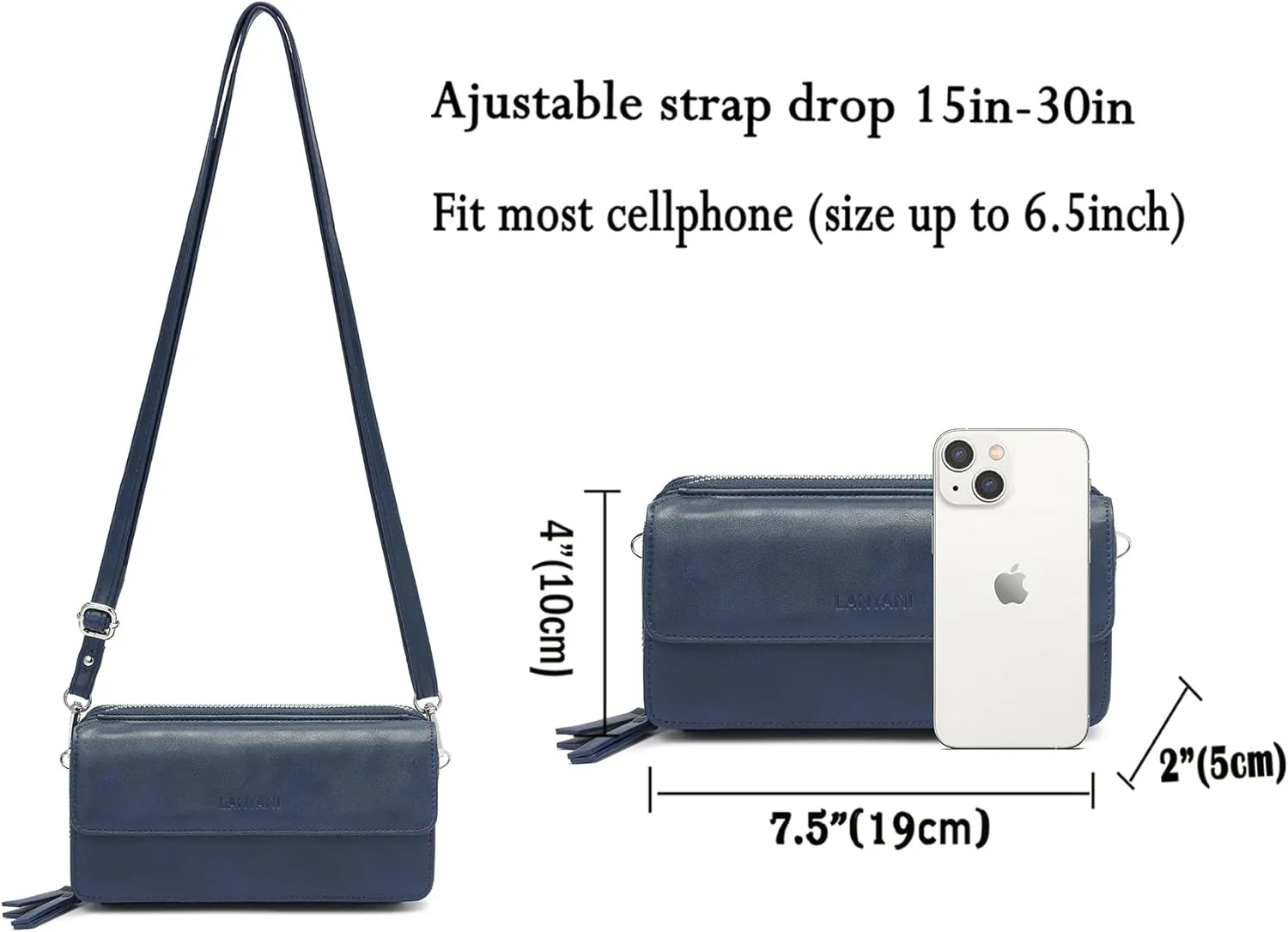 Lanyani RFID Crossbody Wallet Wristlet Purse with Phone Pocket For Women Vegan Leather