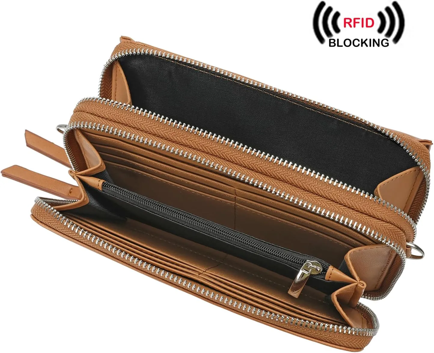 Lanyani RFID Crossbody Wallet Wristlet Purse with Phone Pocket For Women Vegan Leather
