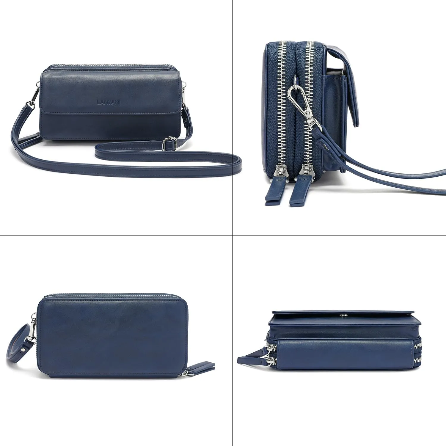 Lanyani RFID Crossbody Wallet Wristlet Purse with Phone Pocket For Women Vegan Leather