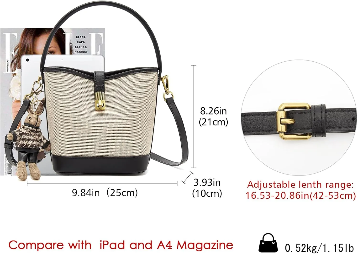 LAORENTOU Small Fabric Bucket Top-handle Crossbody Bag for Women Satchel Trendy Handbags Canvas