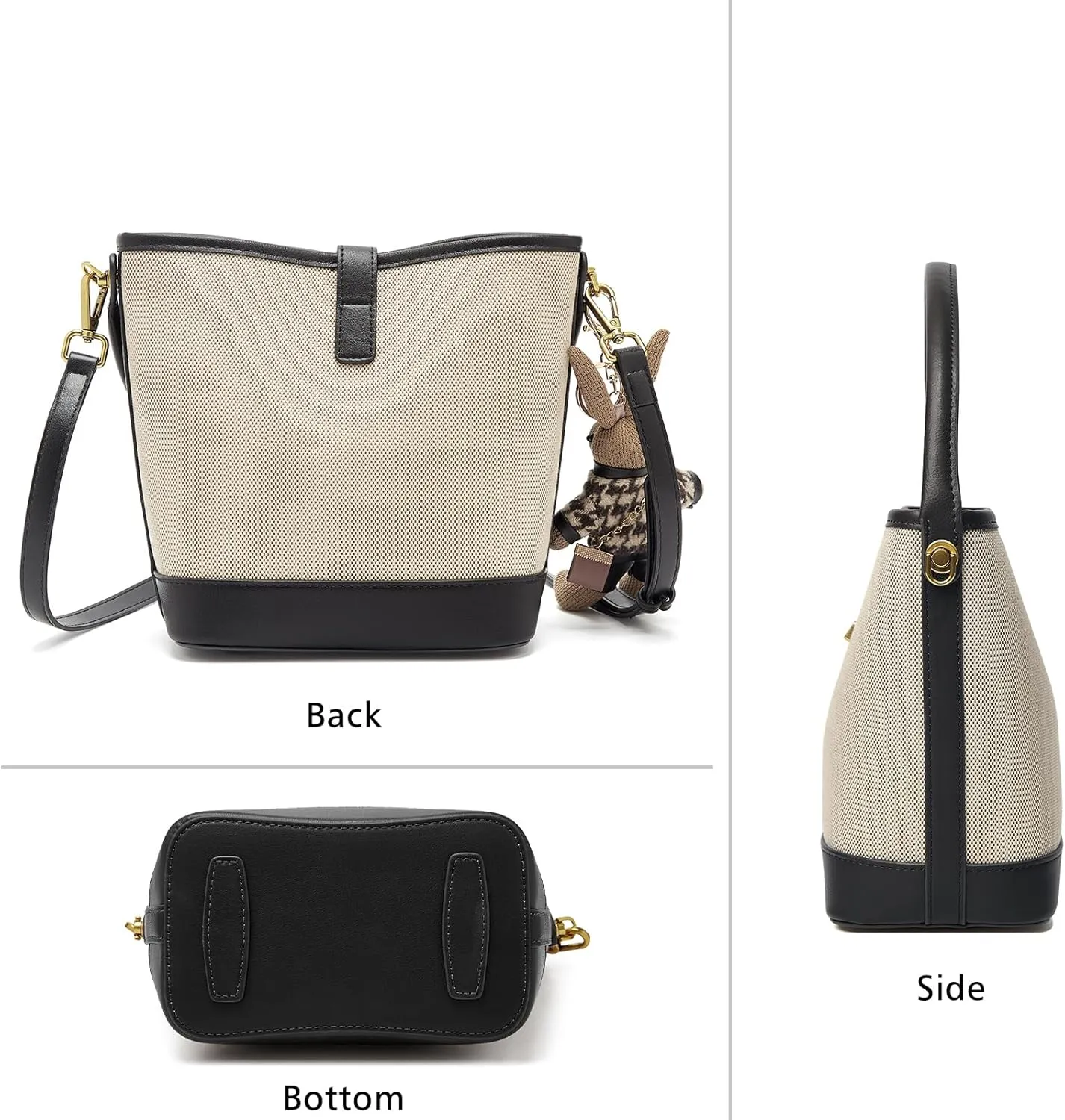 LAORENTOU Small Fabric Bucket Top-handle Crossbody Bag for Women Satchel Trendy Handbags Canvas