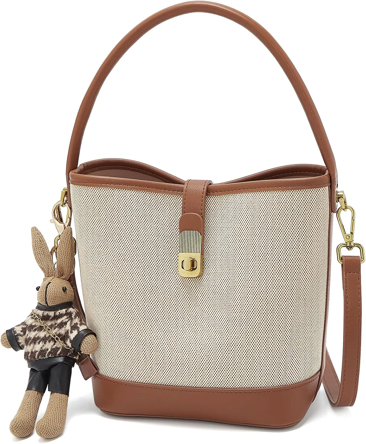LAORENTOU Small Fabric Bucket Top-handle Crossbody Bag for Women Satchel Trendy Handbags Canvas