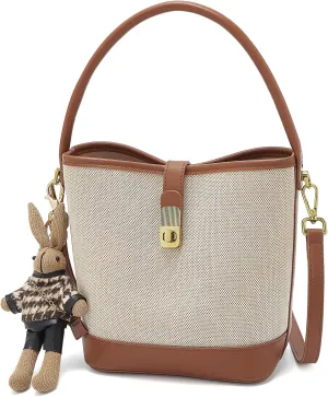 LAORENTOU Small Fabric Bucket Top-handle Crossbody Bag for Women Satchel Trendy Handbags Canvas