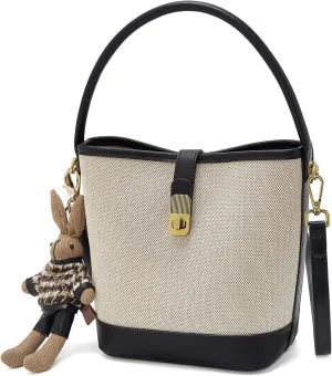 LAORENTOU Small Fabric Bucket Top-handle Crossbody Bag for Women Satchel Trendy Handbags Canvas