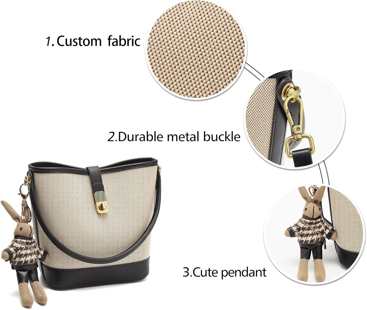 LAORENTOU Small Fabric Bucket Top-handle Crossbody Bag for Women Satchel Trendy Handbags Canvas