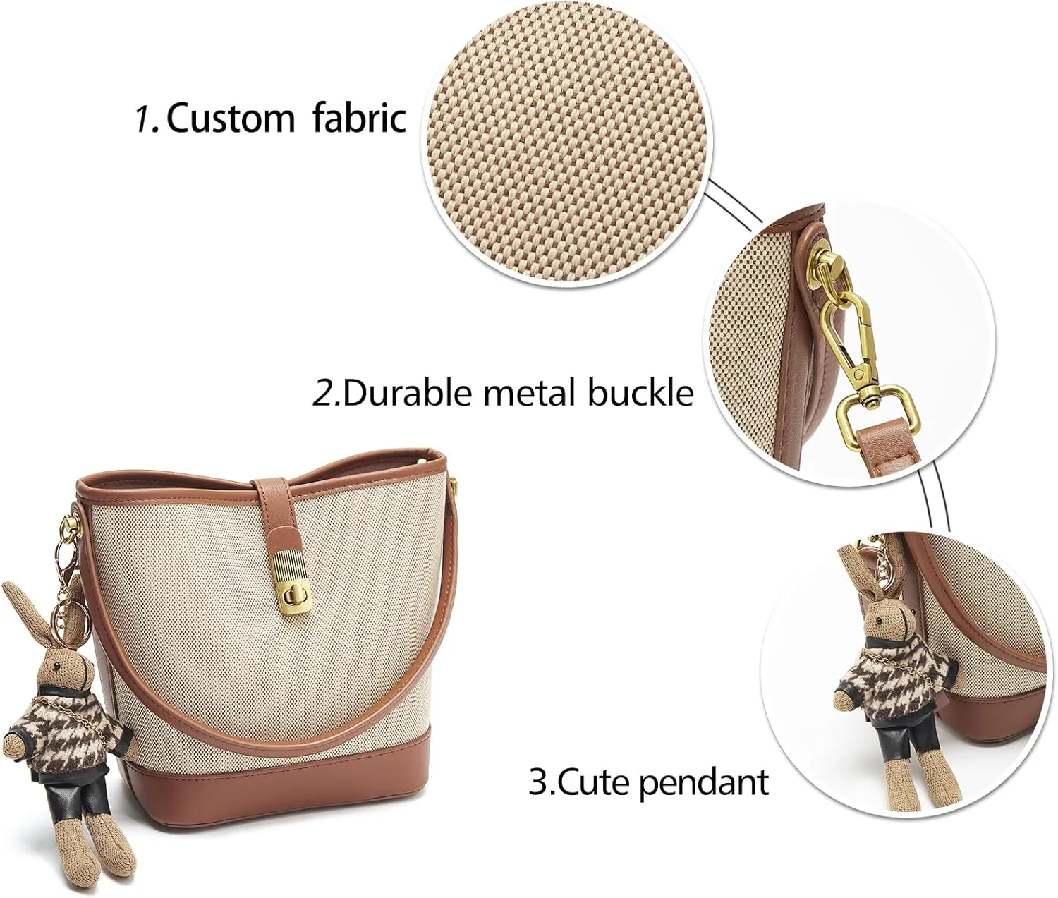 LAORENTOU Small Fabric Bucket Top-handle Crossbody Bag for Women Satchel Trendy Handbags Canvas