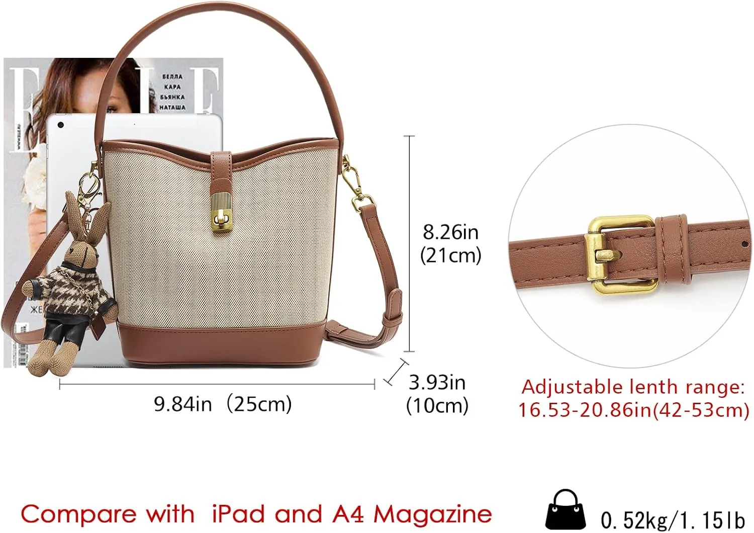 LAORENTOU Small Fabric Bucket Top-handle Crossbody Bag for Women Satchel Trendy Handbags Canvas