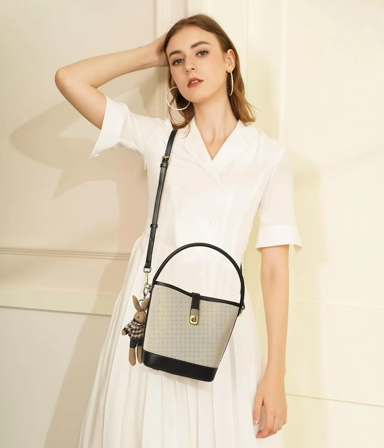 LAORENTOU Small Fabric Bucket Top-handle Crossbody Bag for Women Satchel Trendy Handbags Canvas