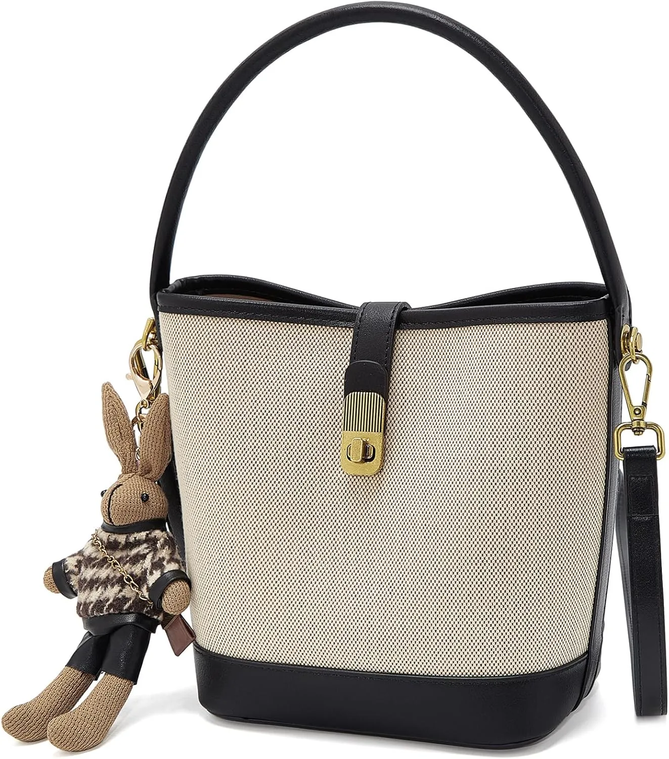 LAORENTOU Small Fabric Bucket Top-handle Crossbody Bag for Women Satchel Trendy Handbags Canvas