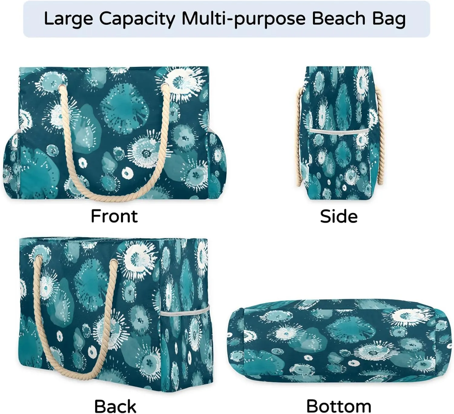 Large Beach Bags for Women and Men, Waterproof Tote with Zipper, Reusable Grocery Shopping Shoulder Bag