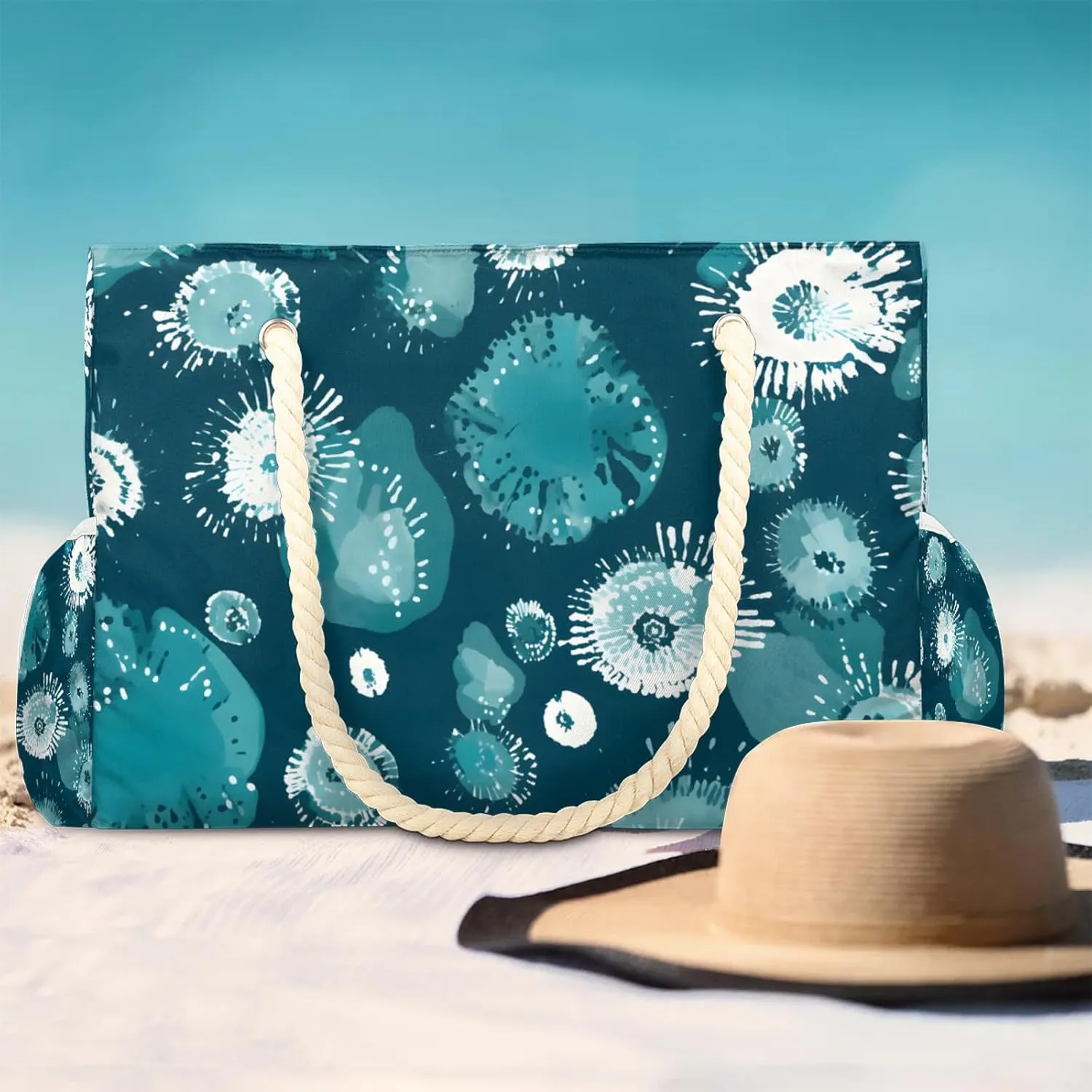 Large Beach Bags for Women and Men, Waterproof Tote with Zipper, Reusable Grocery Shopping Shoulder Bag