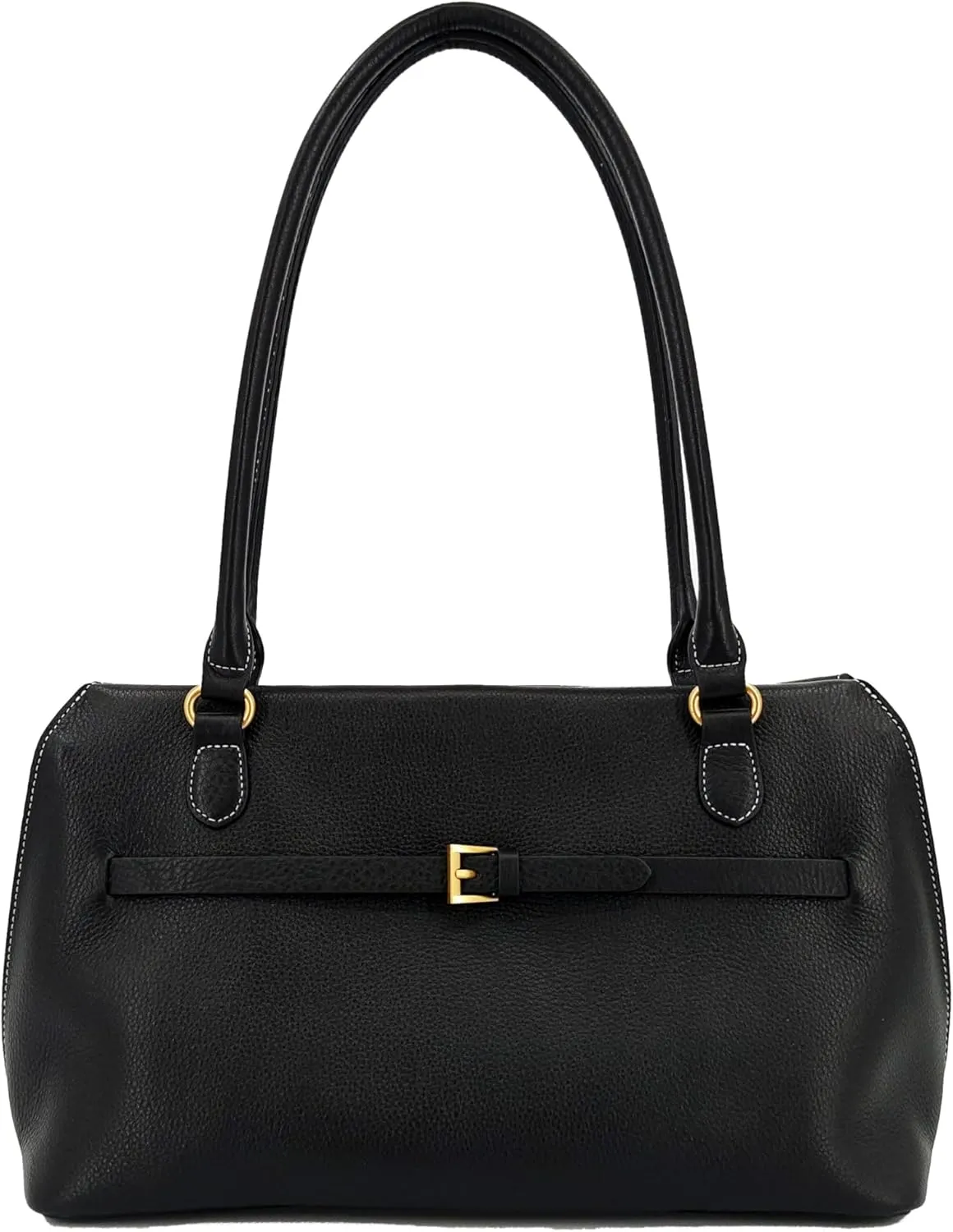 Large Genuine Leather Double Handle Shoulder Bag for women,Pebble Grain Bowler Bag, Domed Satchel Tote Shopper Purse