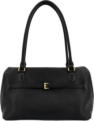Large Genuine Leather Double Handle Shoulder Bag for women,Pebble Grain Bowler Bag, Domed Satchel Tote Shopper Purse
