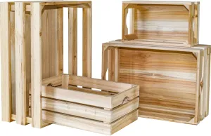 Large Wooden Crates Unfinished Set of 4 Decorative Storage Box with Handles, Rustic Farmhouse Wooden Crates for Display, Living Room Container Basket Box for Kitchen, Pantry, Bedroom