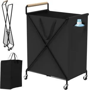 Laundry Hamper with Wheels, Laundry Sorter 2 Section, Rolling Laundry Basket Hamper with Handle, Foldable laundry basket with Removable Bag for Laundry Room, Bathroom, 140L (Black)