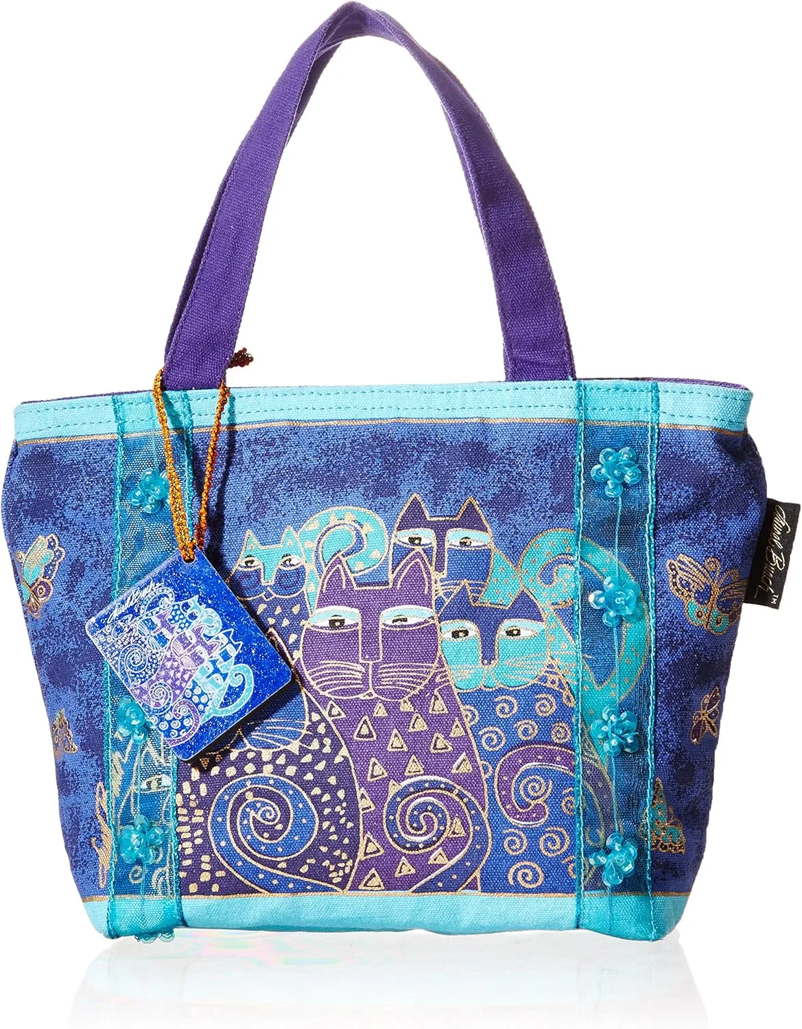 Laurel Burch Bag, 11 by 3 by 8-Inch, Indigo Cats, Medium Blue
