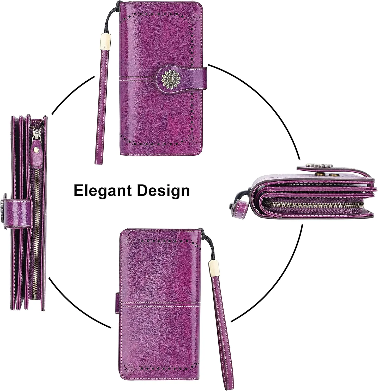 Lavemi Womens Large Capacity Genuine Leather RFID Blocking Wallets Wristlet Clutch Card Holder