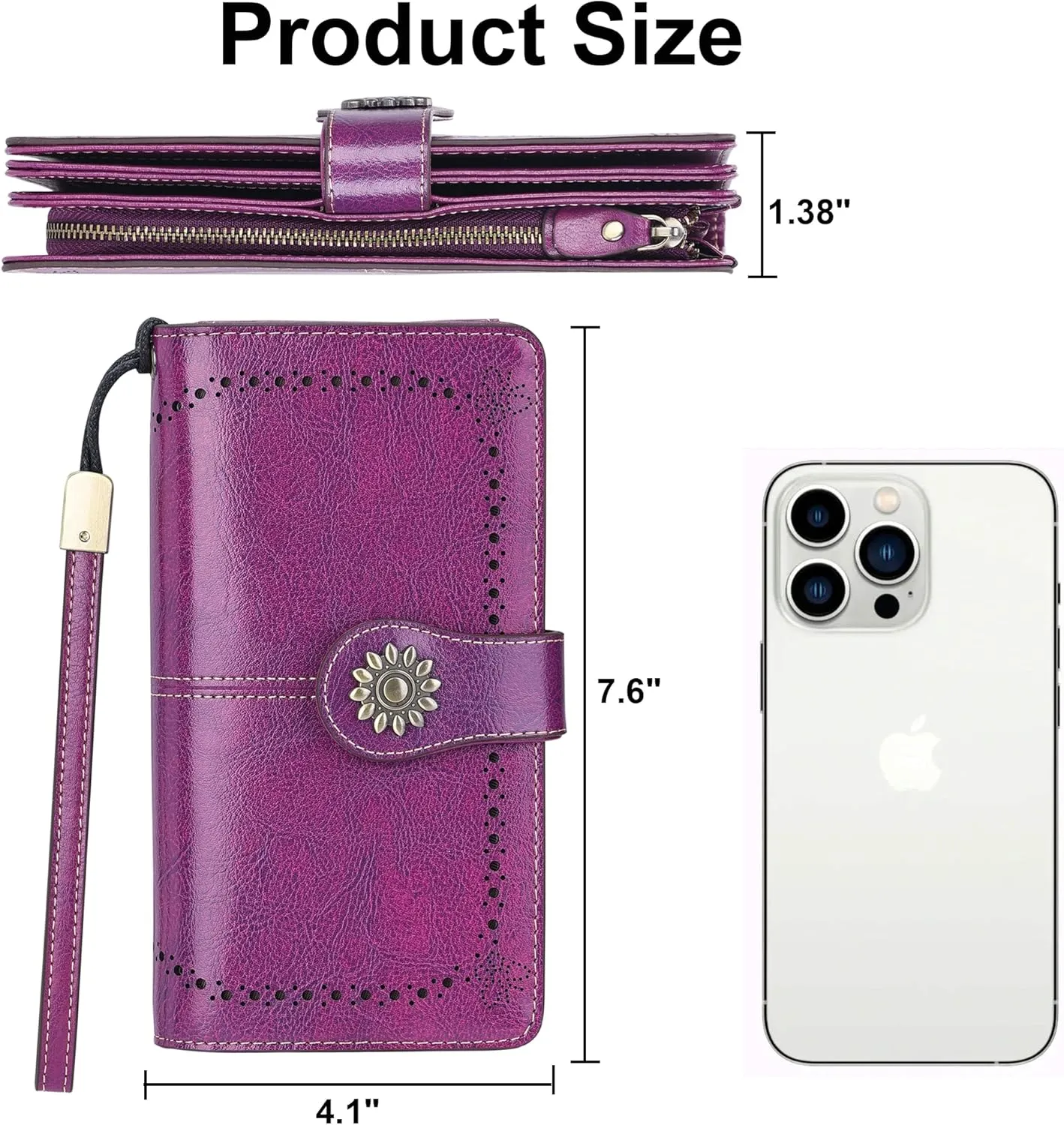 Lavemi Womens Large Capacity Genuine Leather RFID Blocking Wallets Wristlet Clutch Card Holder