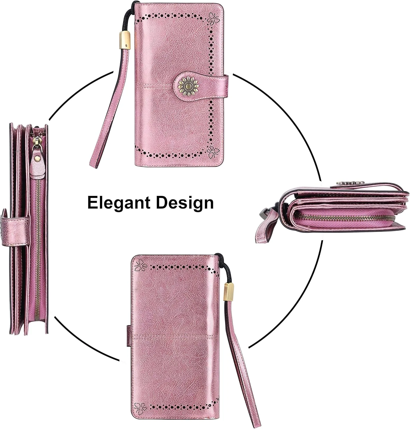 Lavemi Womens Large Capacity Genuine Leather RFID Blocking Wallets Wristlet Clutch Card Holder