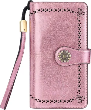 Lavemi Womens Large Capacity Genuine Leather RFID Blocking Wallets Wristlet Clutch Card Holder