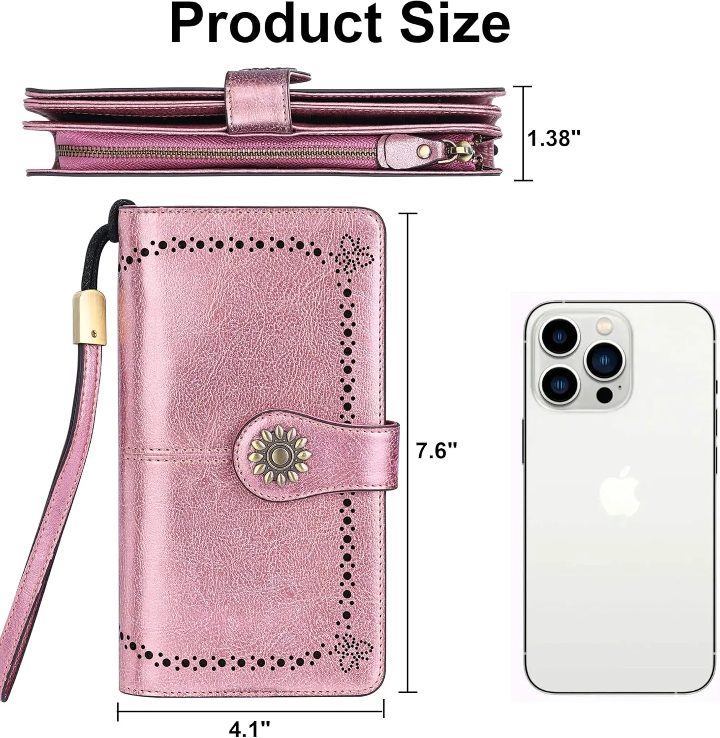 Lavemi Womens Large Capacity Genuine Leather RFID Blocking Wallets Wristlet Clutch Card Holder