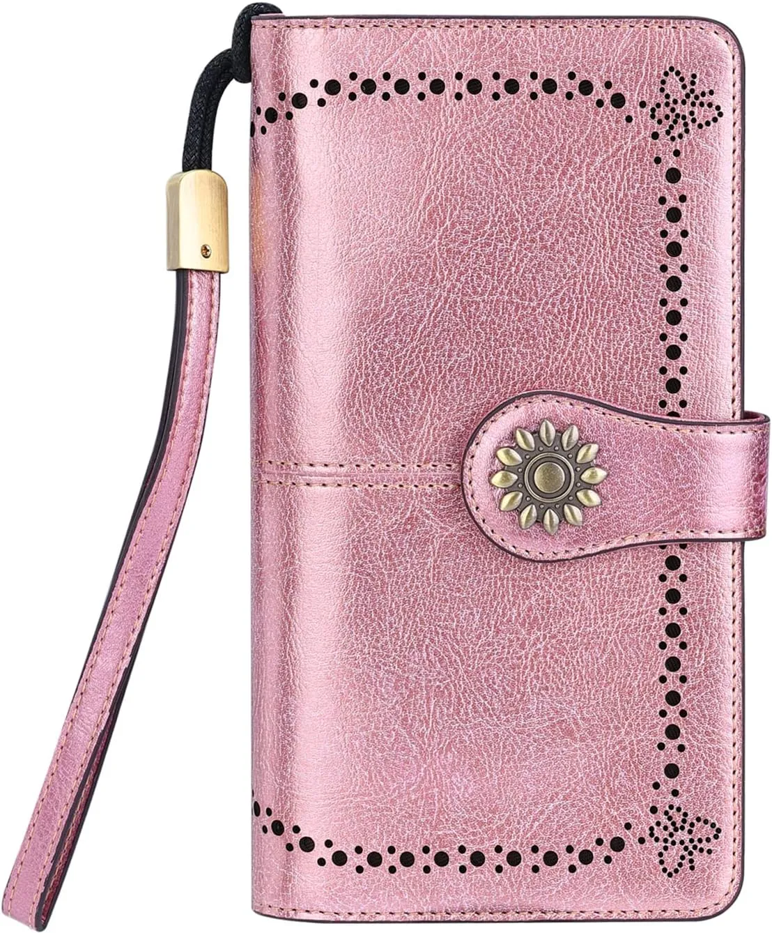 Lavemi Womens Large Capacity Genuine Leather RFID Blocking Wallets Wristlet Clutch Card Holder