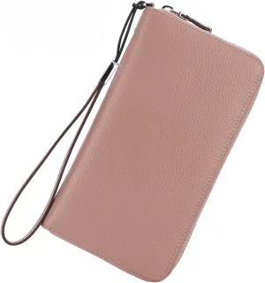 Lavemi Women's RFID Blocking 100% Leather Large Capacity Zip Around Wallet Phone Holder Clutch Travel Purse Wristlet