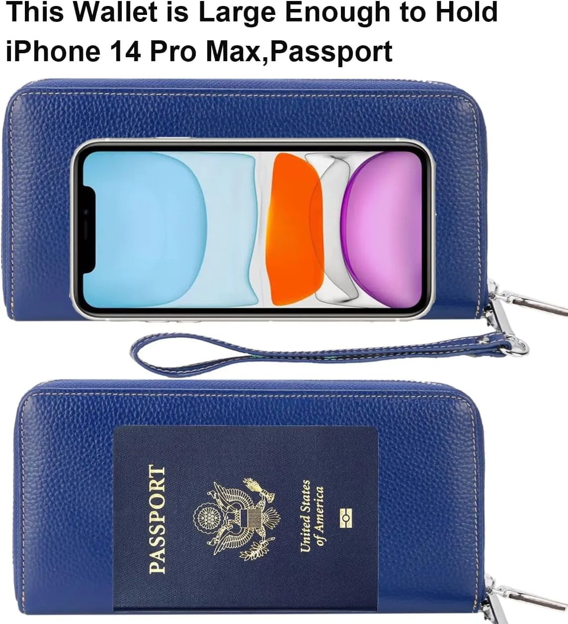 Lavemi Women's RFID Blocking 100% Leather Large Capacity Zip Around Wallet Phone Holder Clutch Travel Purse Wristlet