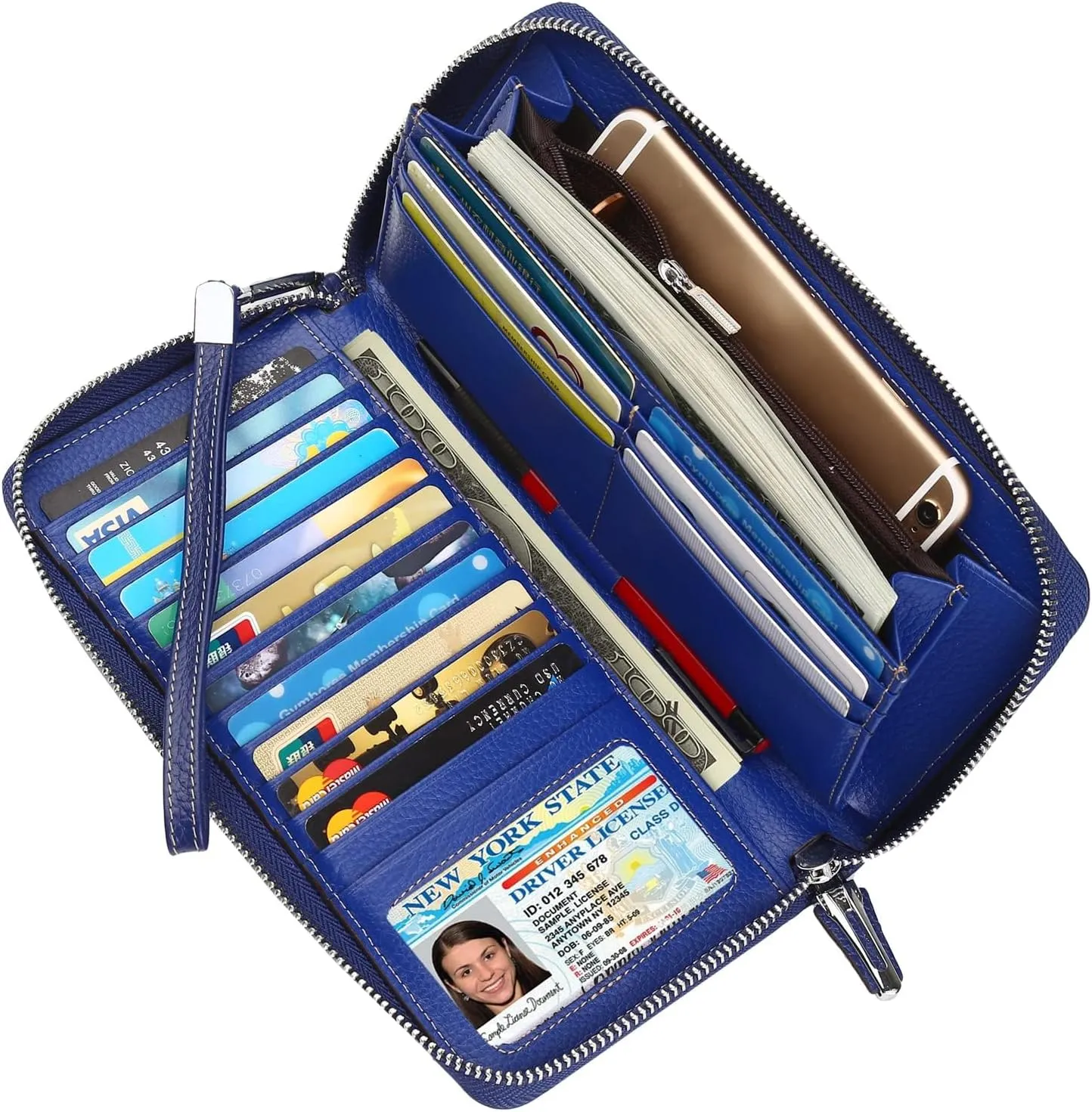 Lavemi Women's RFID Blocking 100% Leather Large Capacity Zip Around Wallet Phone Holder Clutch Travel Purse Wristlet