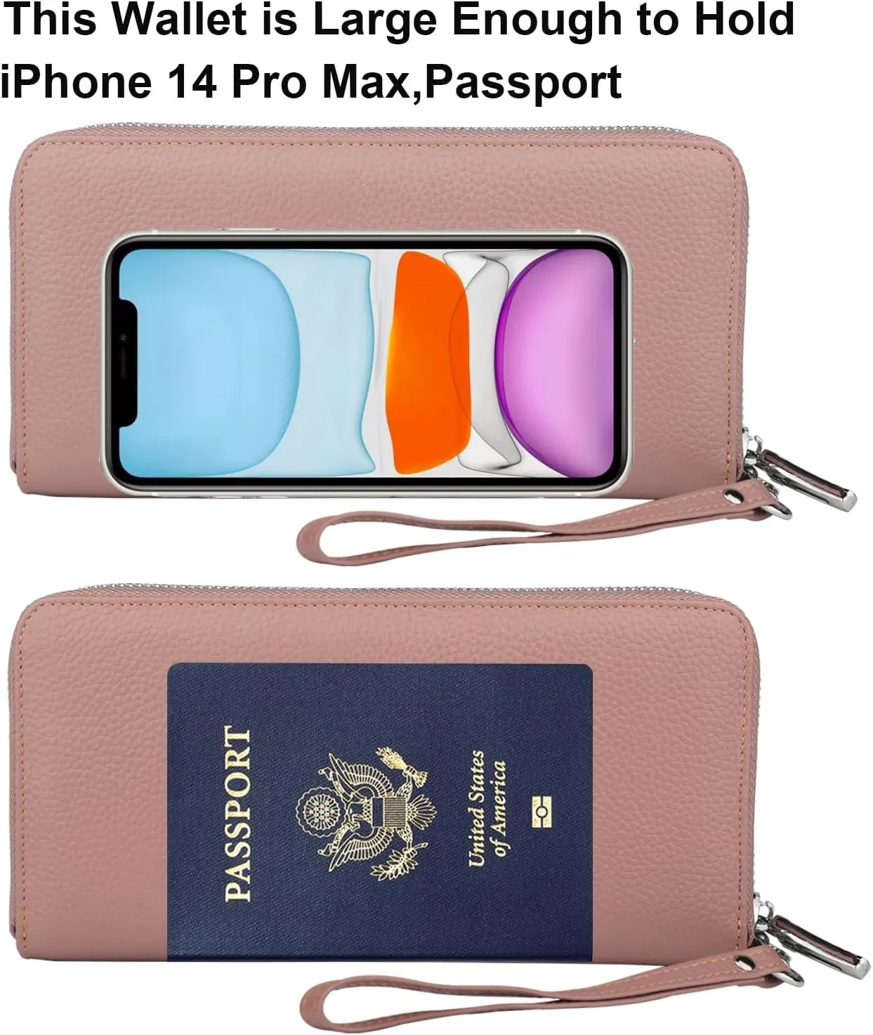 Lavemi Women's RFID Blocking 100% Leather Large Capacity Zip Around Wallet Phone Holder Clutch Travel Purse Wristlet